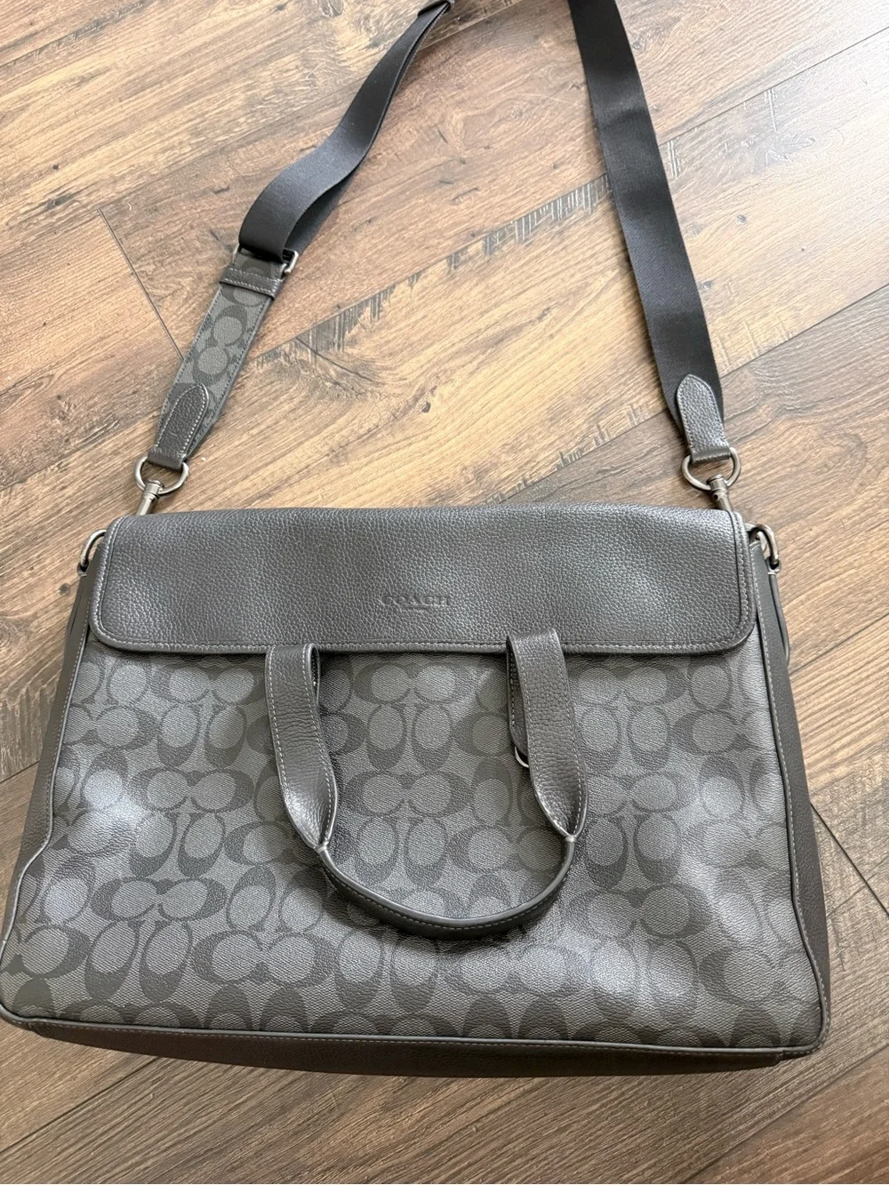 Coach Men's Black Signature Monogram Briefcase Tote